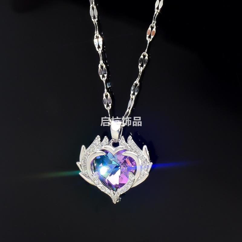 [Titanium Steel] Ocean Heart Necklace Women'S Light Luxury Design Colorful Heart-Shaped Pendant