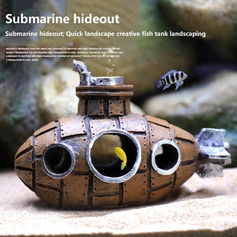 Resin Submarine Ornament Aquarium Decoration Fish Tank Scenic Decor Shrimp Hideout Theme Ornament ZSP03