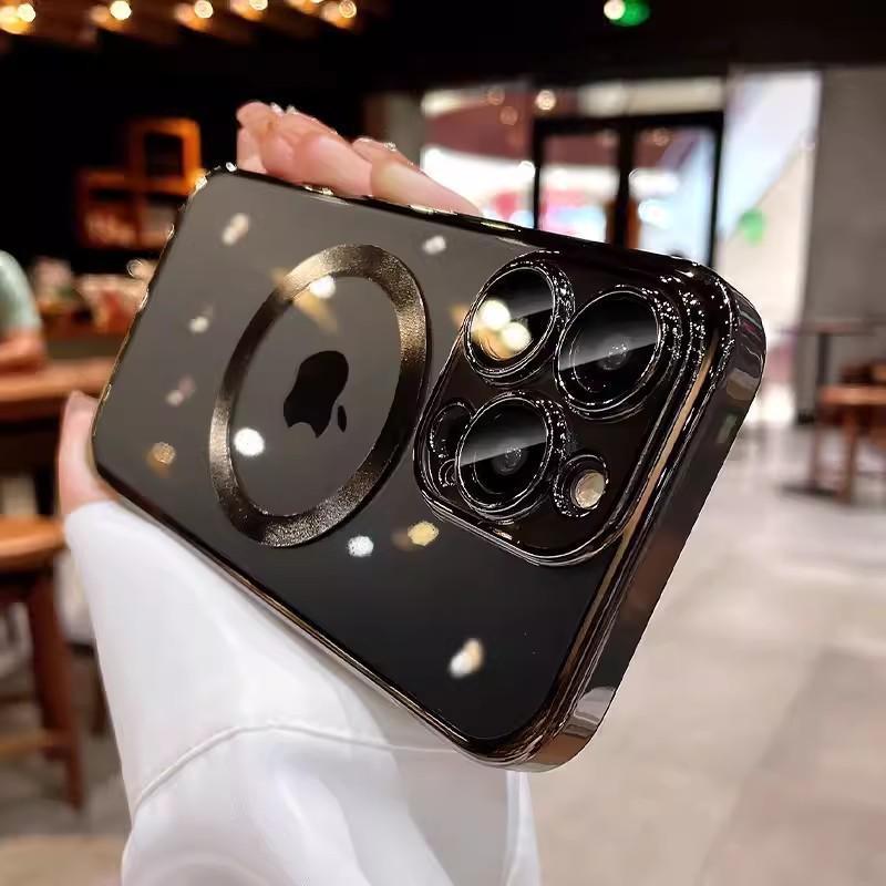 Applicable To IPhone16 Mobile Phone Case Magnetic Plating PC Comes with Lens Film Apple 15 Full-pack Transparent Anti-fall Hard Cover