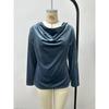 Women's Solid Color Velvet Long Sleeve T-shirt, Sexy Cowl Neck Casual Top