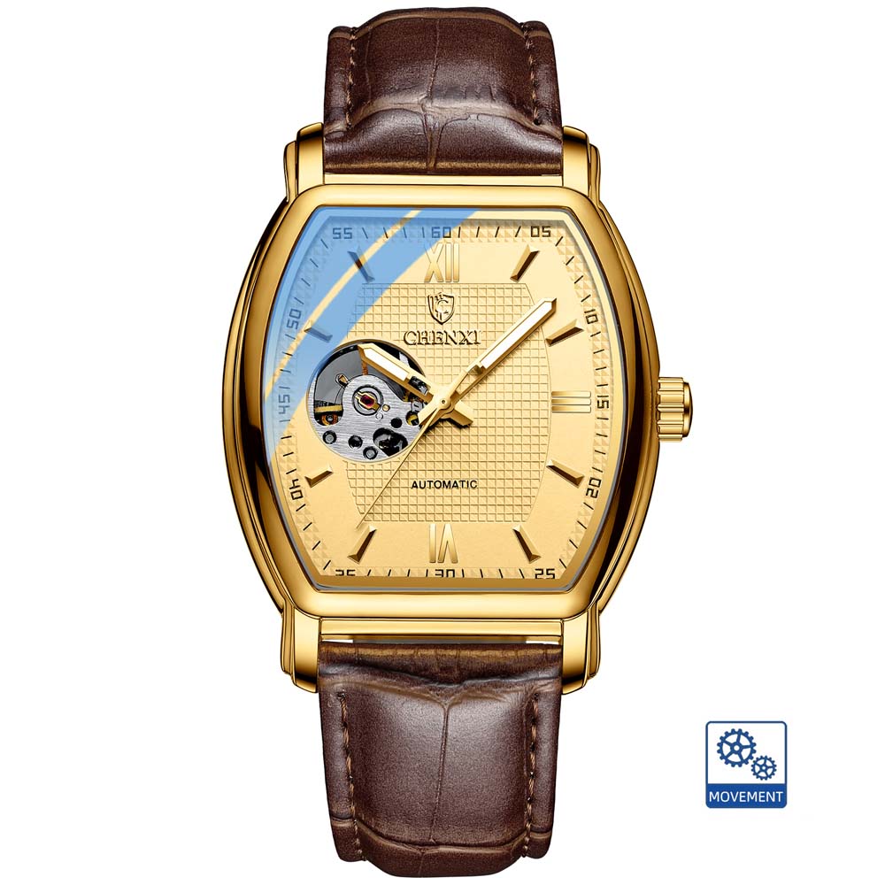 CHENXI Premium Mechanical Watch for Men Fully Automatic Fashion Square Skeleton Watch Men's Waterproof Mechanical Watch reloj
