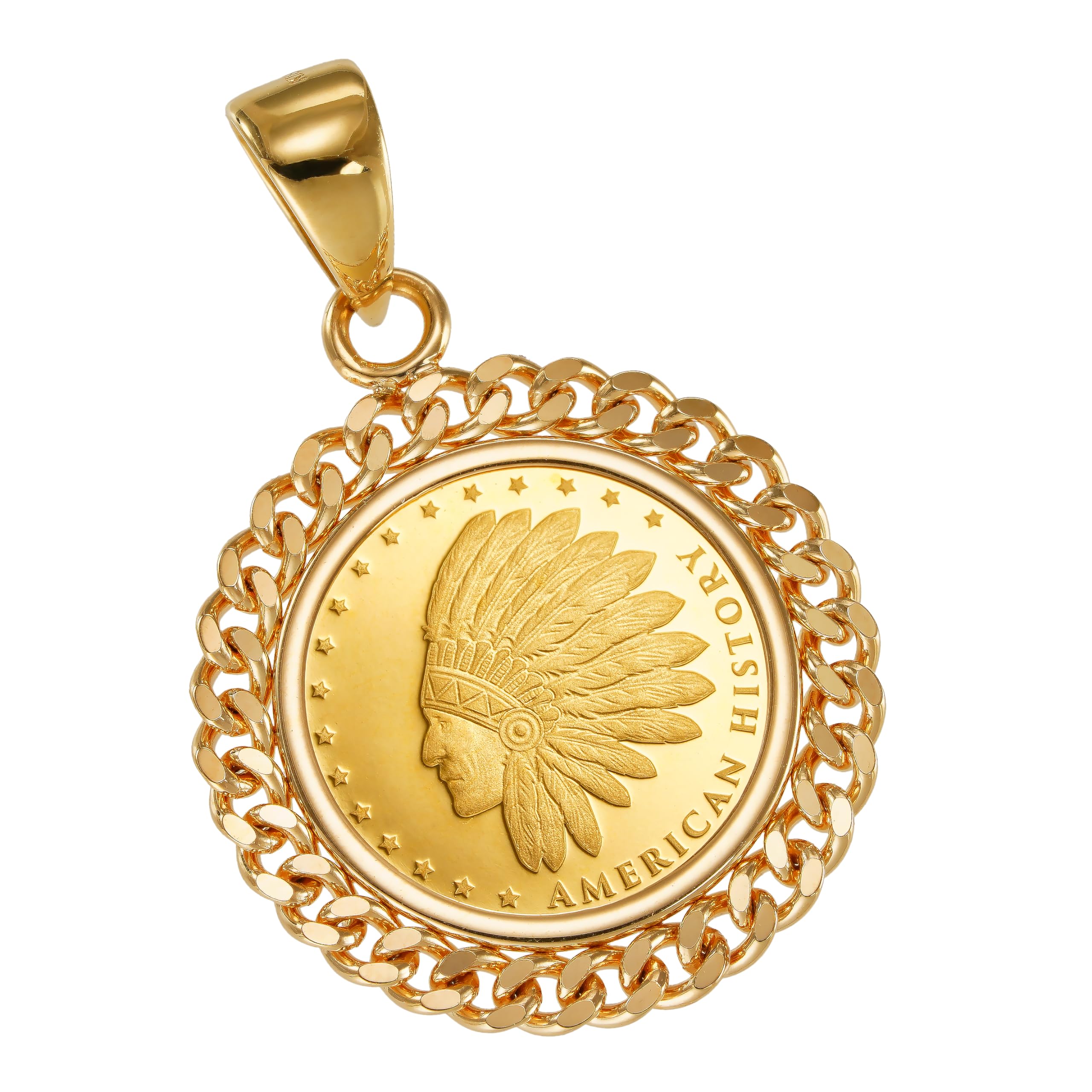 

K24 Pure Gold Coin Pendant Top Indian Eagle Cut Kihei Frame K18 Engraved [SPERANZA] & 1/25oz 2-sided золотий