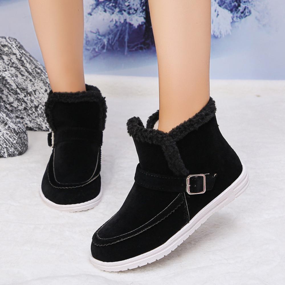 Модные женские ботильоны 2024 Зимние теплые снежные ботинки Однотонные Дизайн с круглым — фото 4