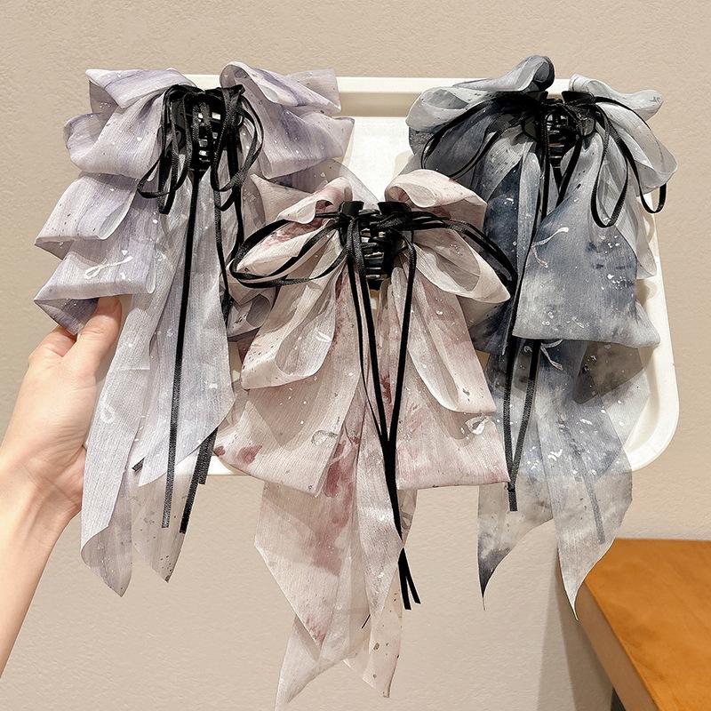 Drcená květina Vícevrstvá mašle Vlající stuha Sponka do vlasů Dámská Nízký ohon Skřipec na vlasy Zadní část hlavy Žraločí skřipec