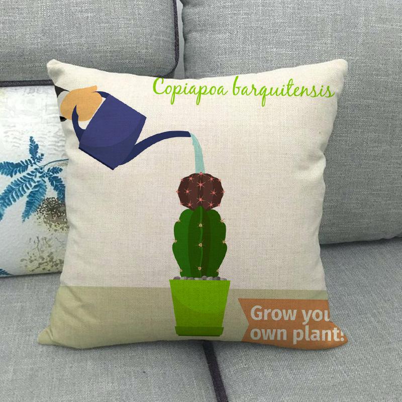 The Pattern Of The Watering Cactus Digital Printing Short Plush Pillow Covers For Car Sofa Office Cushion Cover Home Goods