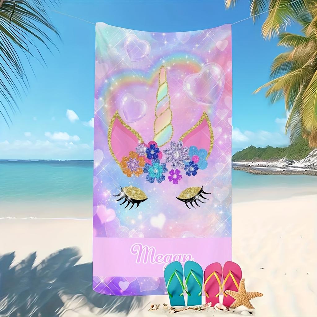 Custom Pink Unicorn Beach Towel Personalized Name Megan Floral Microfiber Bath Towels Soft Quick Dry Pool Accessories Gift