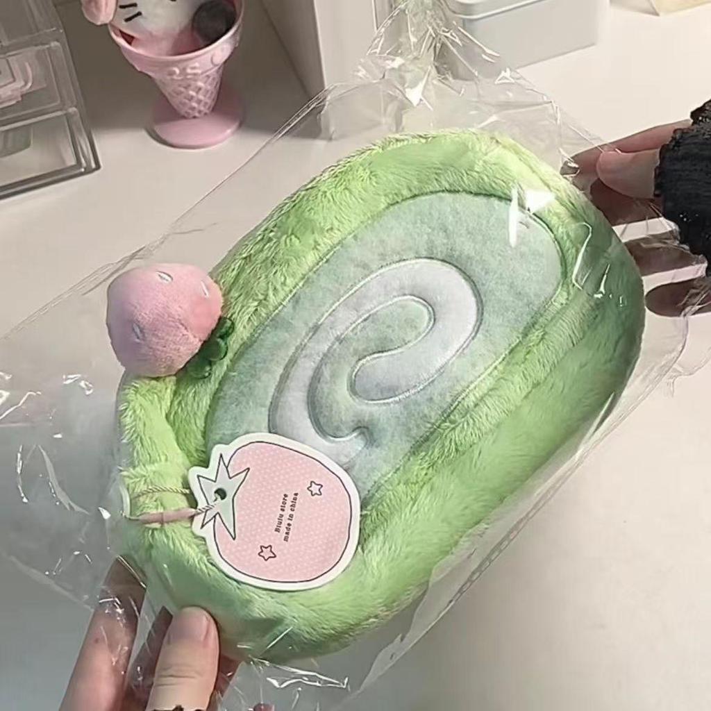 Cute Plush Cantaloupe Swiss Roll Pencil Case - Large Capacity Stationery Storage