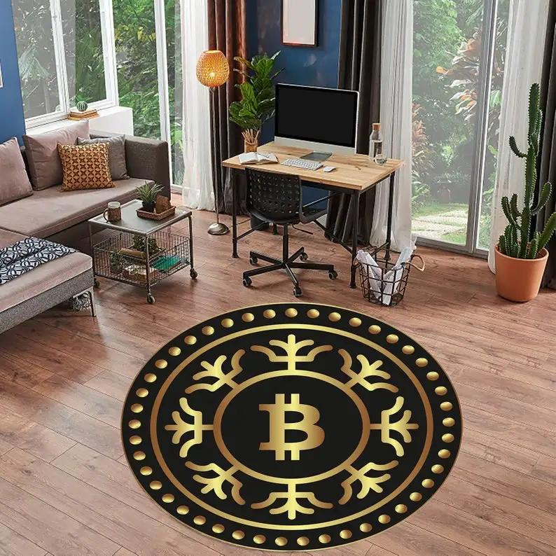Bitcoin Round Carpet Anti-Slip Circle Area Rug Large for Home Living Room Floor Mat Bedroom Decor Chair Drum Rug Chair Doormat