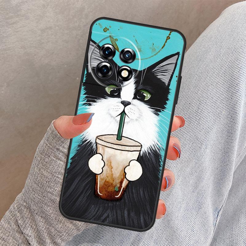 Cute Animal Cat Coffee Cover For OnePlus Nord 4 CE 2 3 Lite N30 N20 N10 OnePlus 13 12 11 10 Pro 8T 10T 12R 13R Case