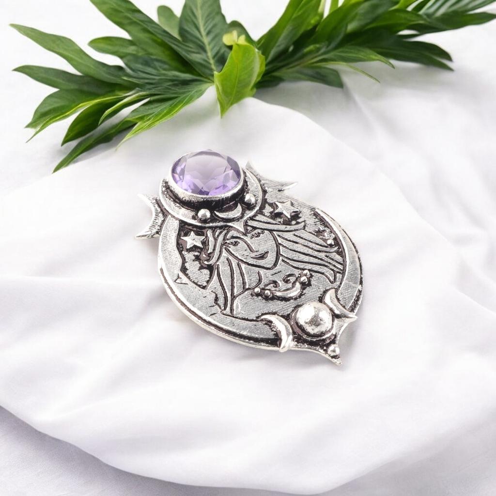 Natural Iolite Silver Necklace Pendant For Women's Gemstone Antique Pendant1.63" CP-22-15