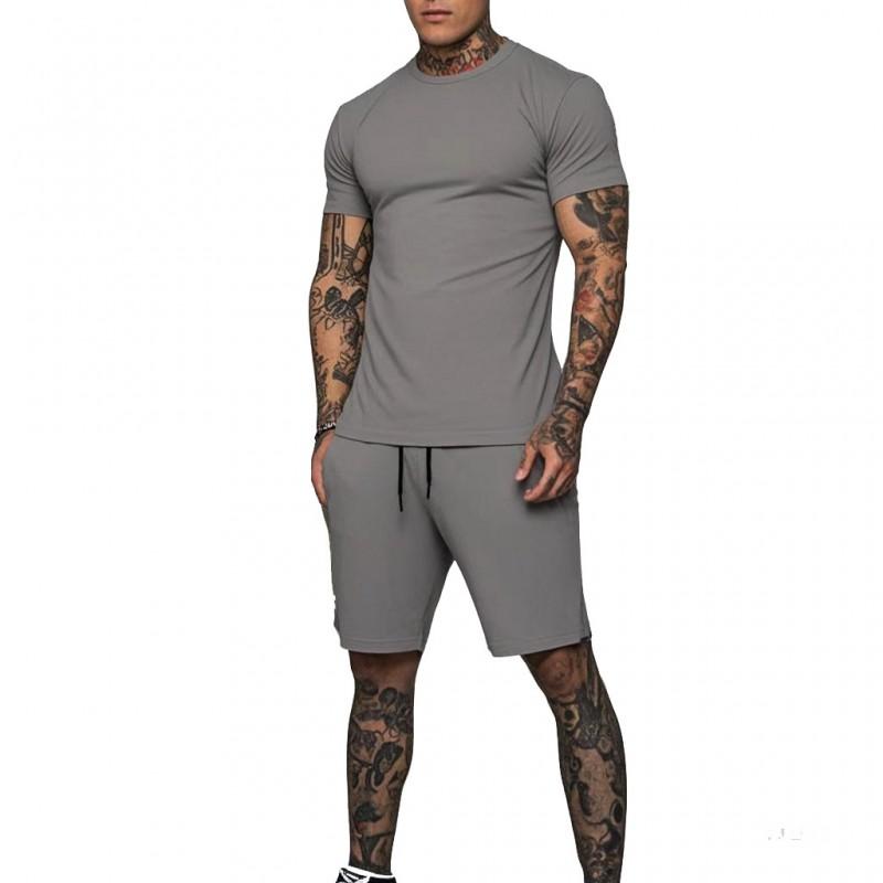 Mens Quick-Dry Athletic 2-Piece Set: Short Sleeve T-Shirt 5-Shorts Running Gym Workout