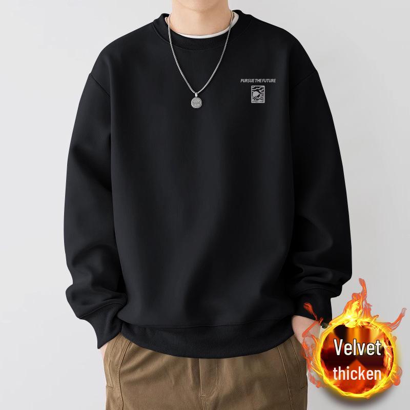 Men's Oversized Fleece-Lined Sweatshirt, Spring/Autumn Heavyweight Trendy Brand, Round Neck, Unisex Jacket