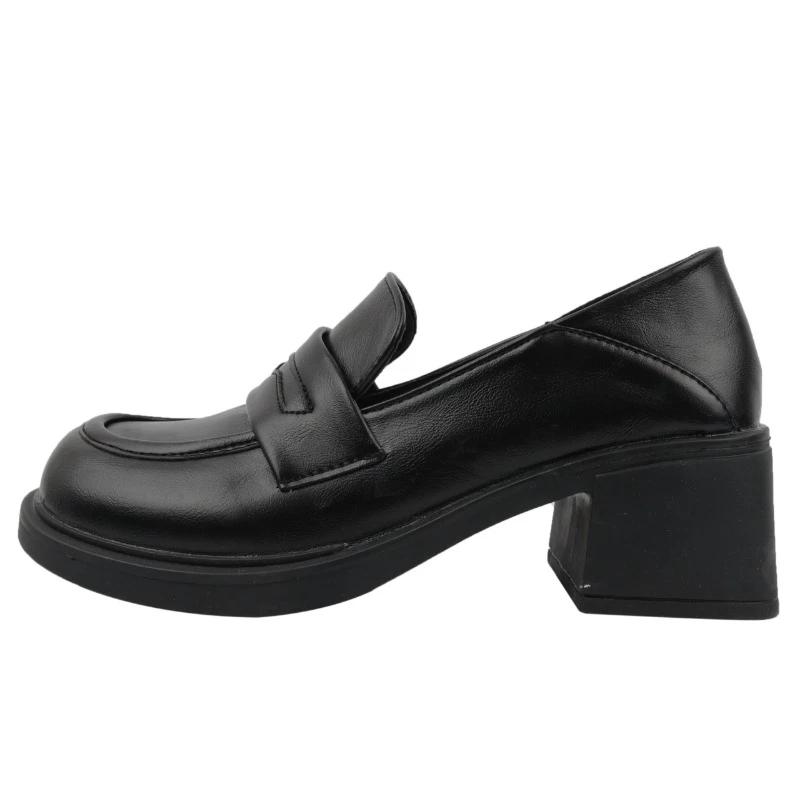 

Fashion 2025 Hot Sale Loafers Women s High Heels Round Toe Chunky Heels Classics Daily & Office Pumps Women Slip on New Shoes Zapatos 40 матовый черный