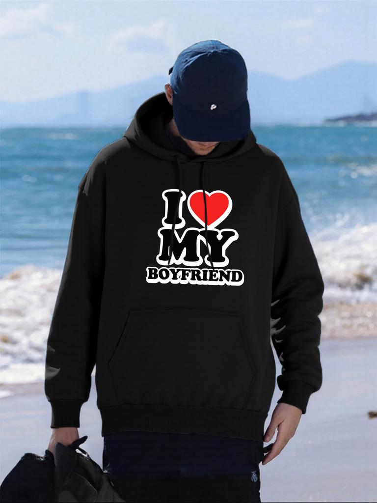I Love My Boyfriend Print Mens Hoody Autumn Pocket Hoodies Multicolor Fleece Pullovers All-Match Comfortable Male Hoodie