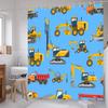 Kids Construction Truck Shower Curtain with Excavator Tractor Cars Pattern, Waterproof Polyester Fabric for Boys Bathroom Decor
