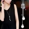 Charm Rhinestone Sahte İnci Kolye Uzun Kolye Kadın Kazak Zincirleri