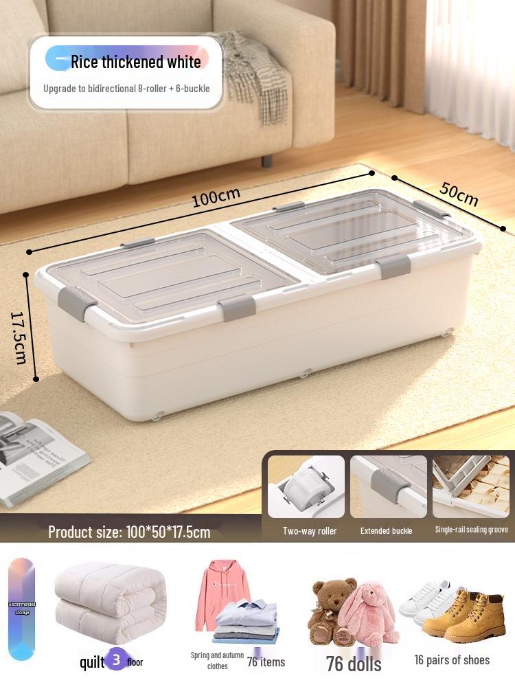 Under-bed Transparent Storage Box with Wheels for Clothes and Quilts