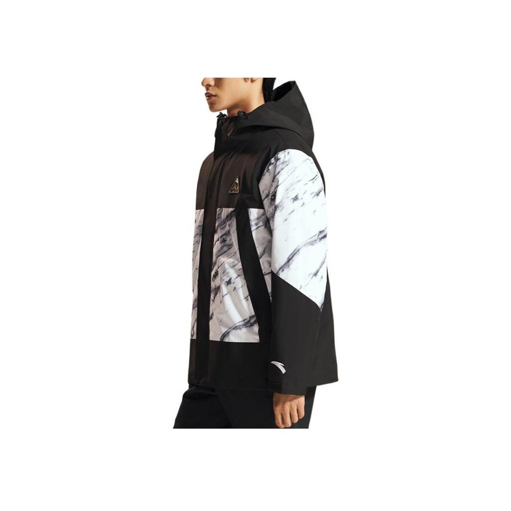 Anta Comprehensive Training Series Full-Print Logo Zippered Three-In-One Hooded Jacket Men Outerwear Black 952247670-3