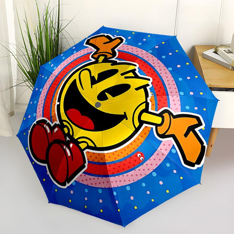 

1pc Pac-Man Party Automatic Folding Umbrella - Compact 8-Rib Design, Durable Plastic & Iron, Lightweight for Outdoor Daily Use, a0929224