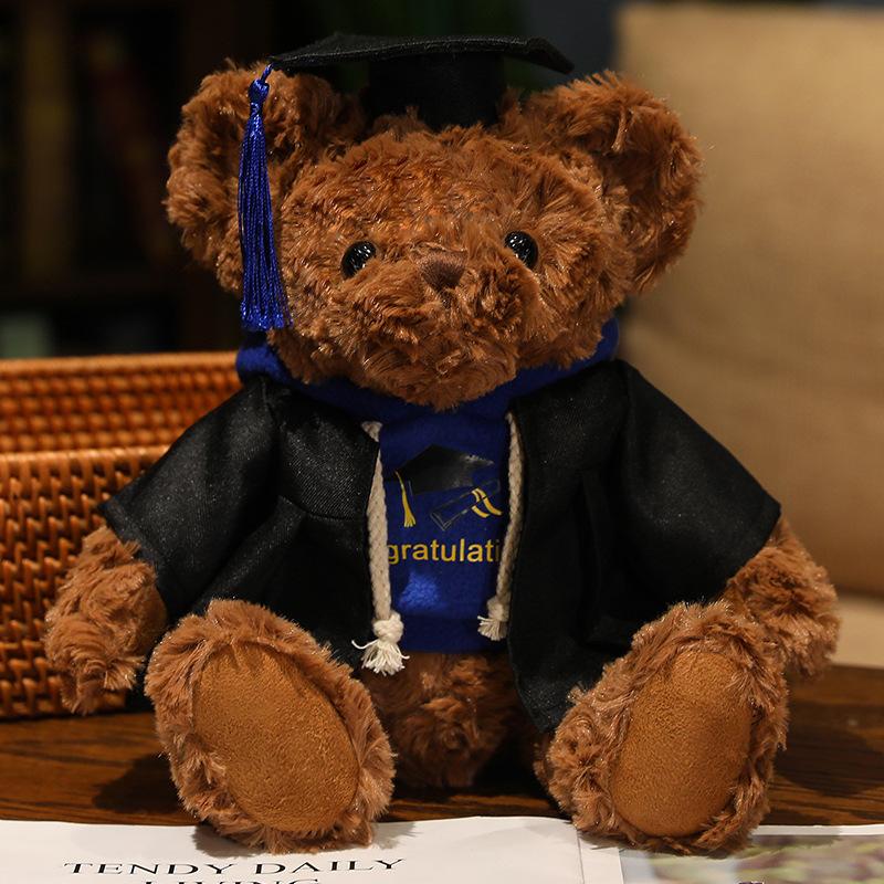 Sweat à capuche ours en peluche 26 cm Jouet en peluche de remise de diplôme Peluche Bachelor Docteur Animal de dessin animé Poupée Camarade de classe universitaire Cadeau souvenir 26cm