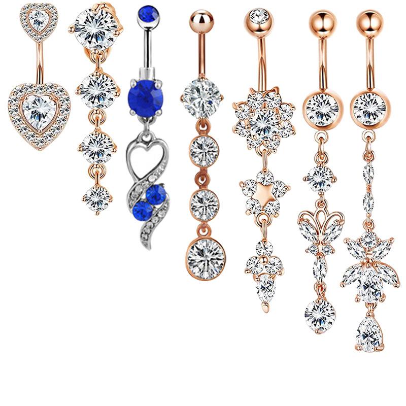 New Arrival 7pcs Set Zircon Navel Ring Navel Buckle Piercing Jewelry