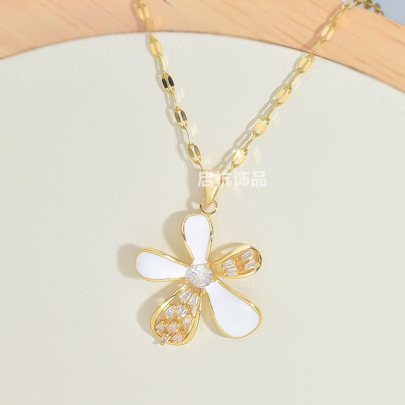 Five-Petaled Flower Necklace Women'S Light Luxury Simple And Versatile Fresh Micro-Inlaid Pendant Collarbone Chain Accessories