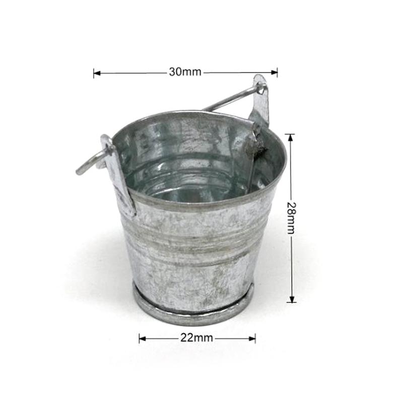 2Pcs/Set 1:12 Dollhouse Miniature Metal Fishing Rod Model + Water Bucket