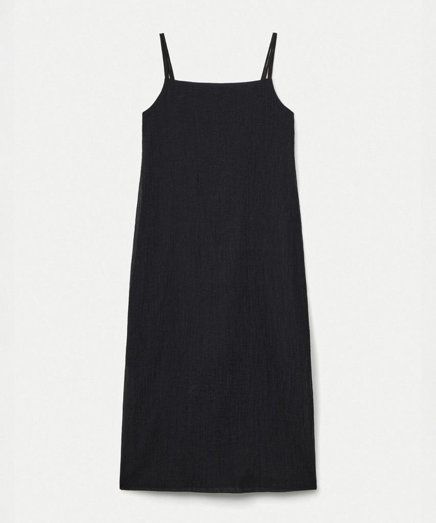 Umamung Crinkled Cotton Barrel Silhouette Dresses_Black