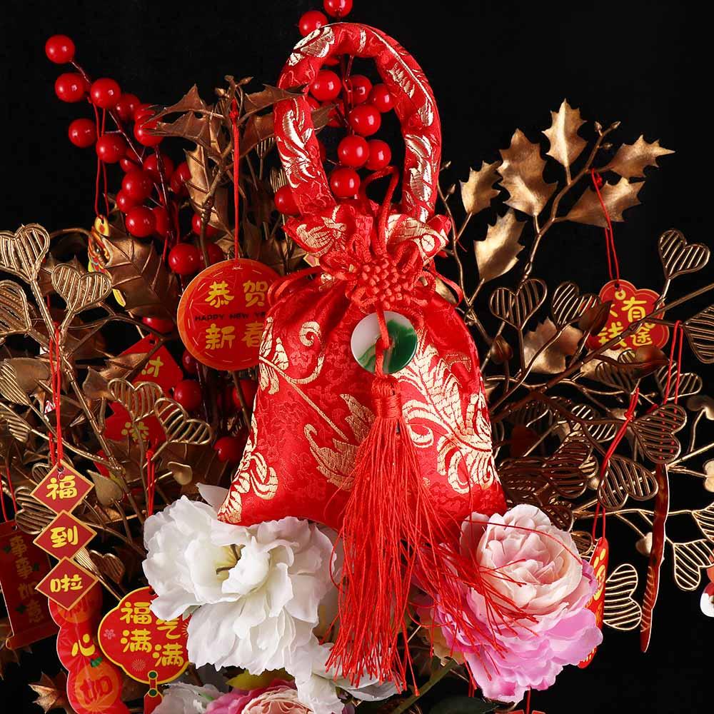Large Capacity Canvas Flower Drawstring Bag Chinese Style Festive Sugar Bag Party