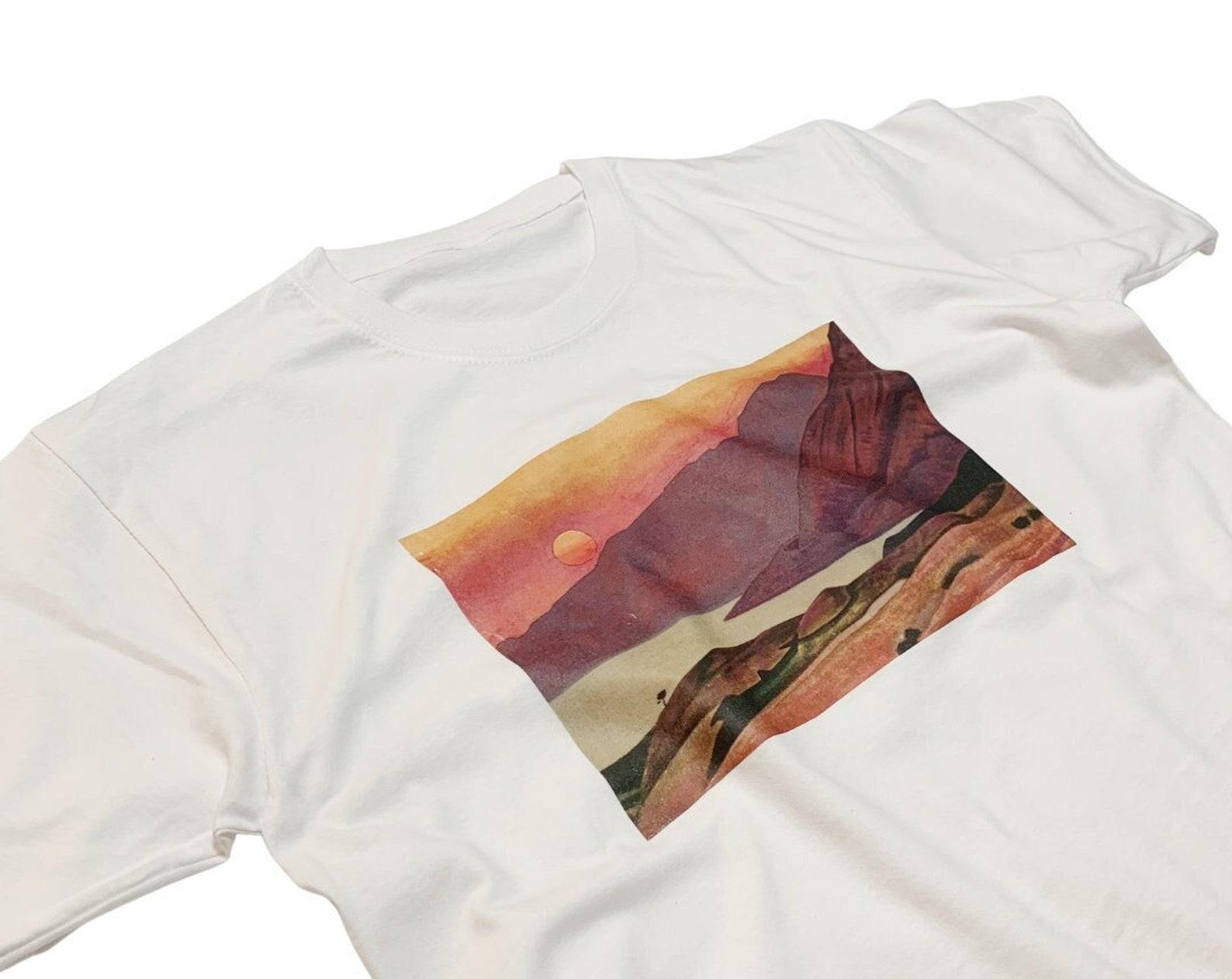 Roerich Sunset Mountain Graphic T-Shirt, Minimalist Art Top 3XL