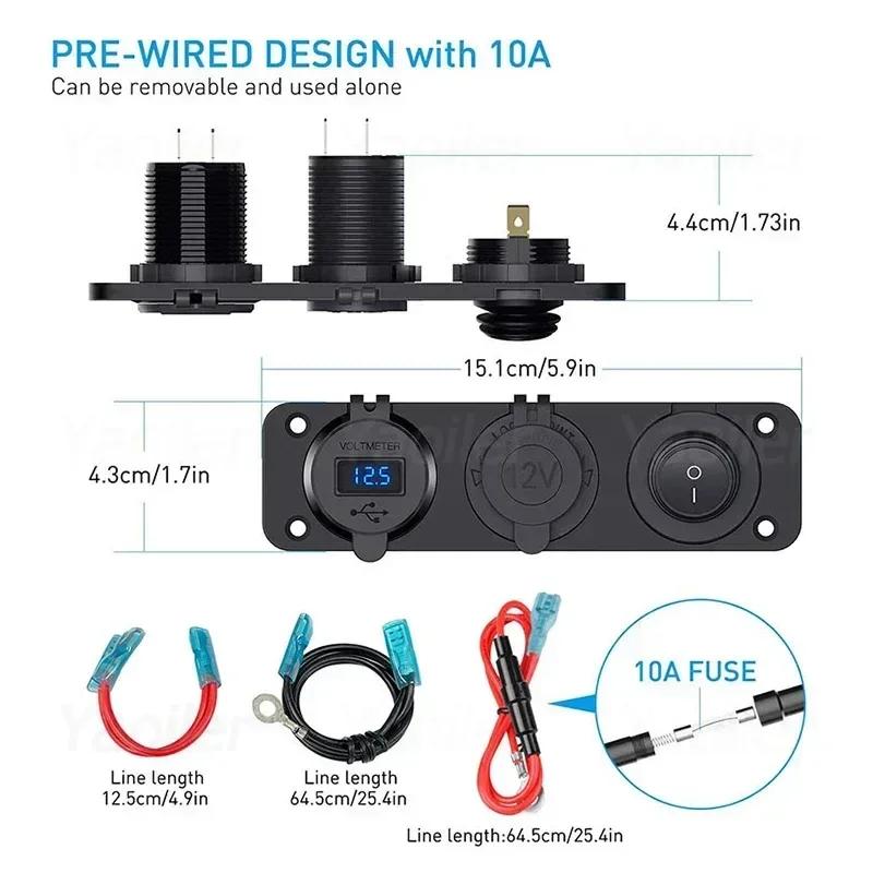 12V Quick Charge 3.0 USB Socket Panel Dual QC3.0 USB Socket Outlet Adapter for Car Boat RV Motorcycle