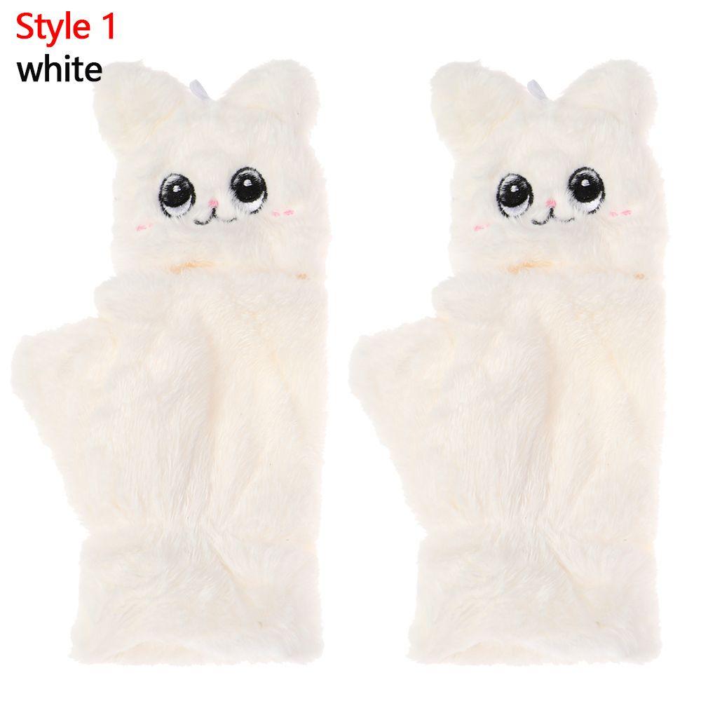 Winter Soft Cute Cat Warm Mittens Plush Thick Half finger Faux Rabbit Hair Gloves