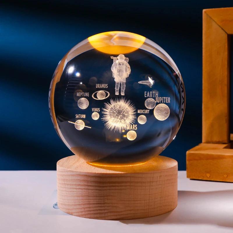 USB Plug-in 3D Crystal Ball LED Night Light Moon Galaxy Projectors Bedroom Decor Night Lamp Creative Gifts for Kids Couple