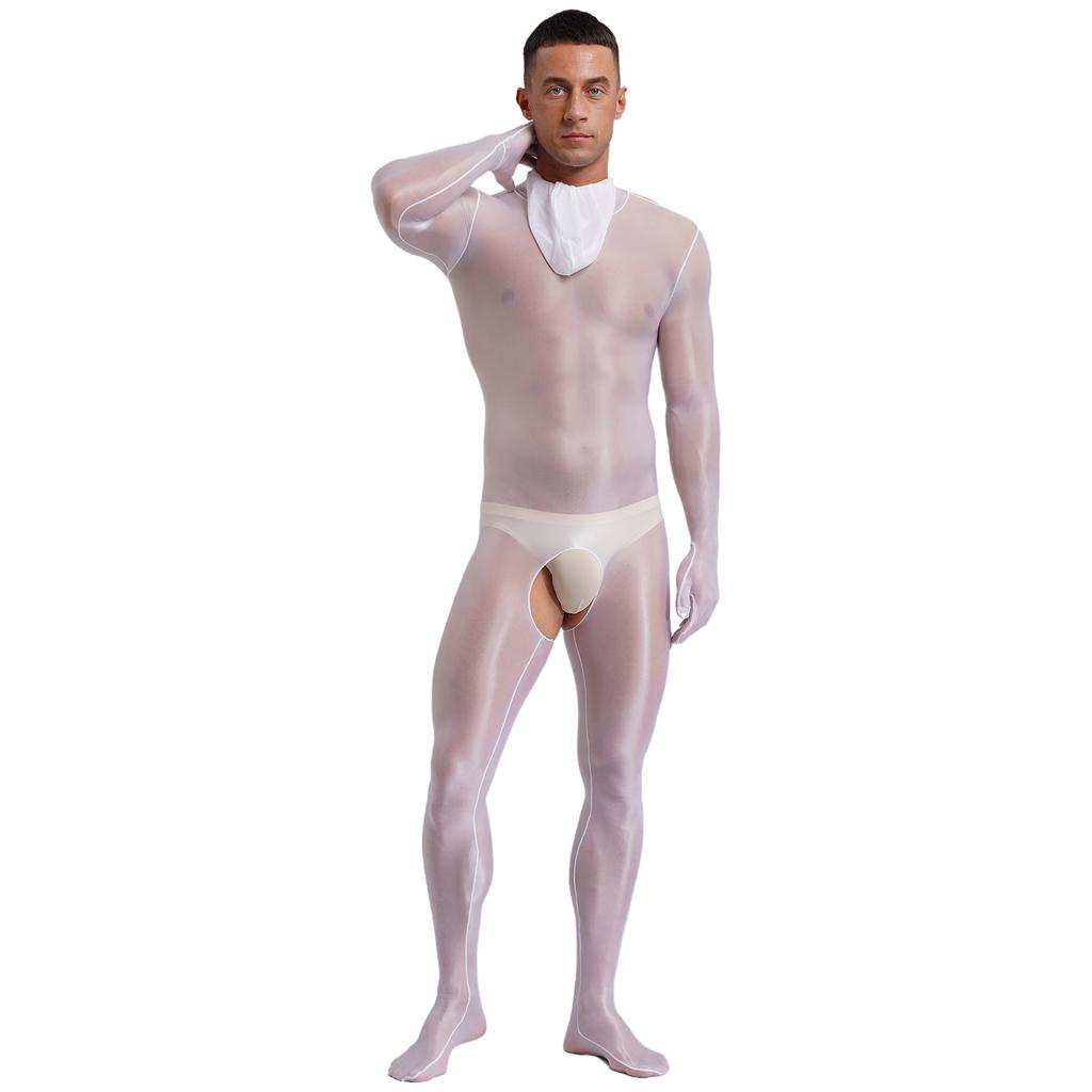 Pánské průsvitné punčochové kalhoty na celé tělo bez rozkroku se zadním zipem, odvážné klubové oblečení