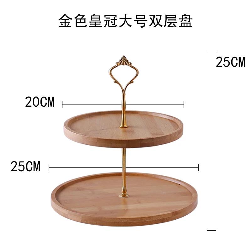 Natural Bamboo Tray Creative Double Layer Fruit Bread Plate Living Room Household Tableware Afternoon Tea Snack Cake Stand
