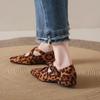 Fashion 2024New Patent Leather Mary Jane Shoes with Cross Straps Round Toe Pumps Leopard Print Horse Hair Flat Leather Shoes for Women