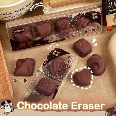4Pcs Creative Cute Simulated Chocolate Eraser Student Rubber Eraser Kawaii Stationery Drawing Rubber Office Supplies Gifts