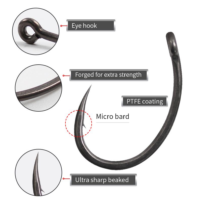 10pcs Carp Fishing Krank Hook EXTRA Extra Wide Gape Reversed Alloy Steel Mirco Barded/Barbless PTFE Coating Size 1 2 4 6