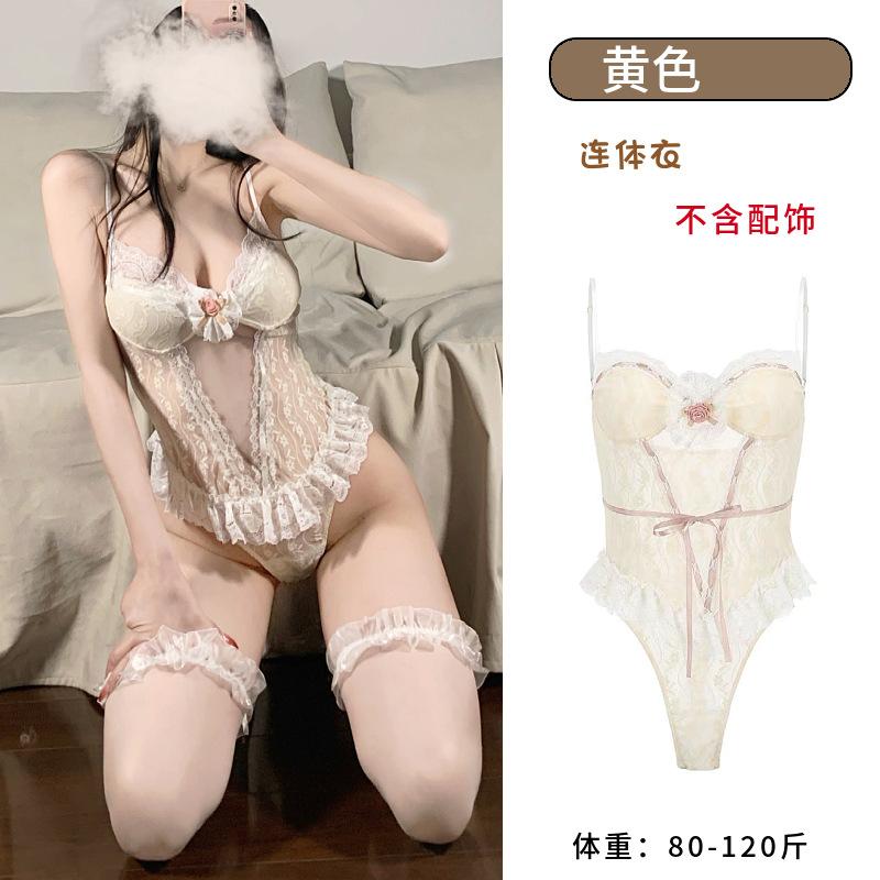 Sex underwear lace perspective one-piece suspender pajamas passion hidden buckle open gear temptation clothing
