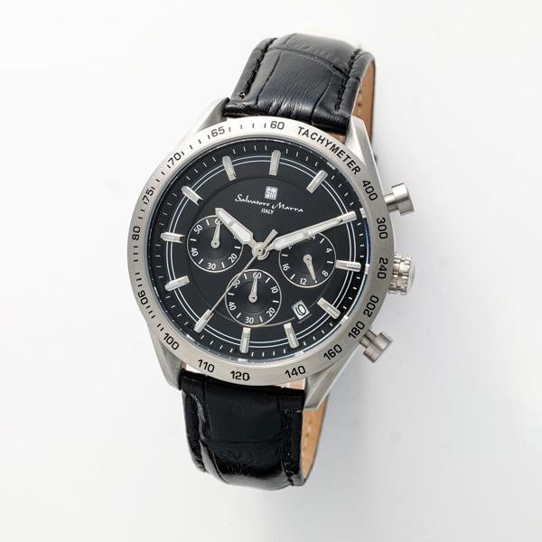Salvatore Marra Chronograph Men's Leather Belt SM23104-SSBK Wrist Watch