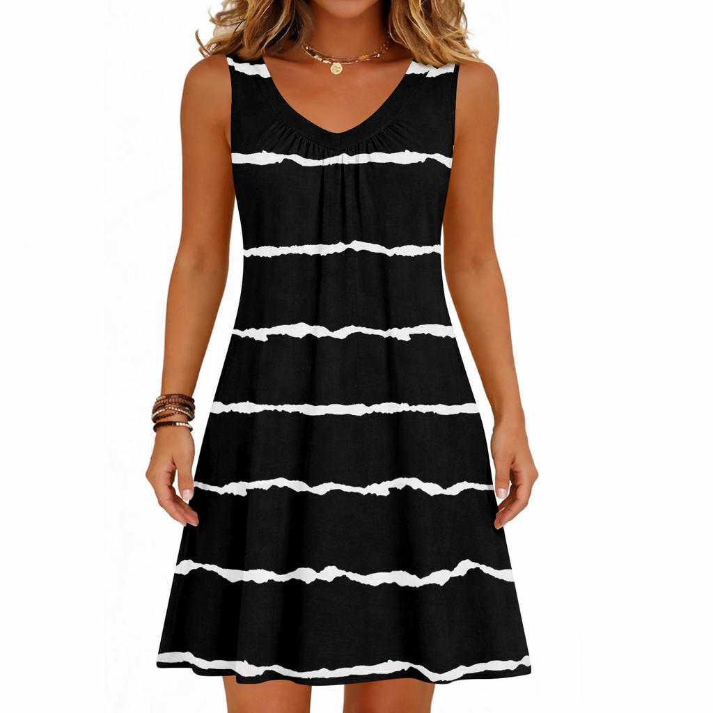 Dámské módní letní tílko bez rukávů s V-výstřihem, s kapsou, ležérní volné šaty