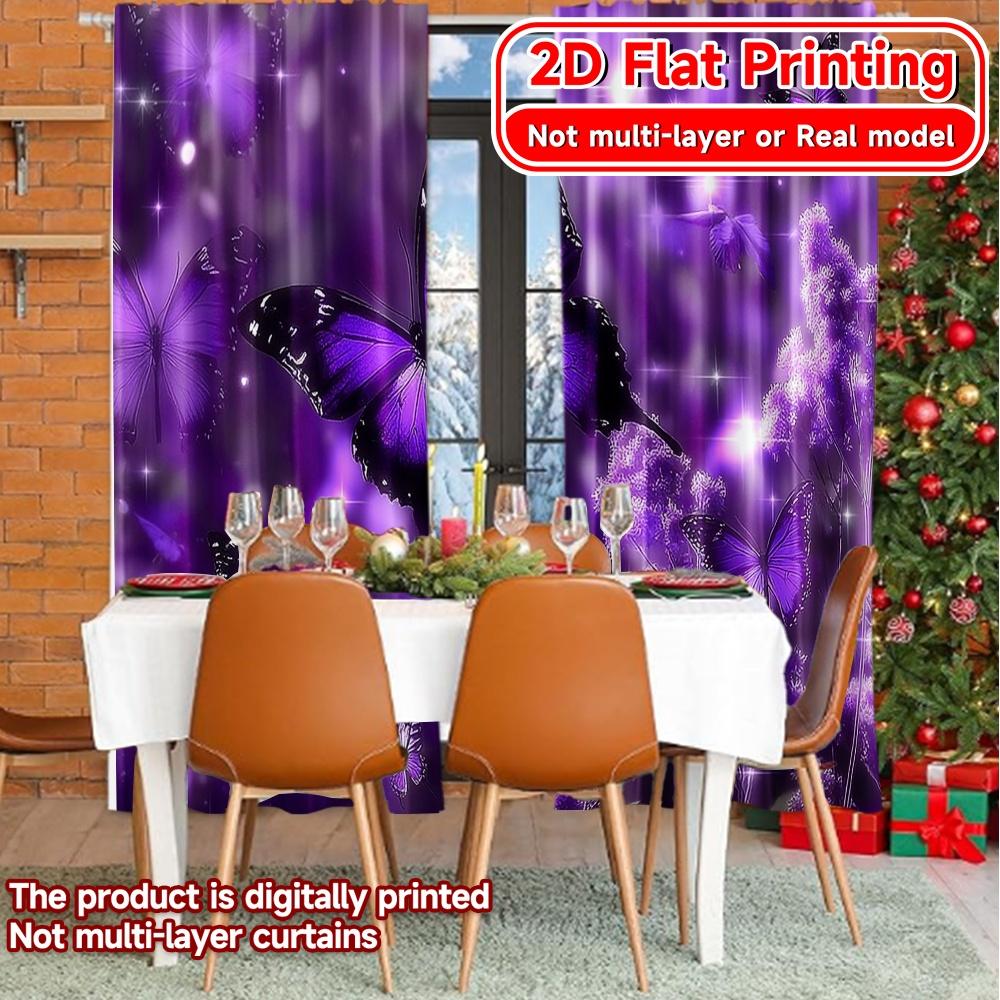 2D FLAT PRINTING 2pcs Curtains (Without Rod) Butterflies in Purple Glow Valentine is day Festival Chic Print Curtains Machine