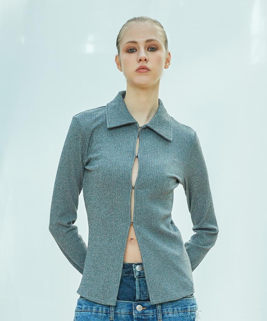 LARTIGENT L9 Cutout Collar Top(Gray)