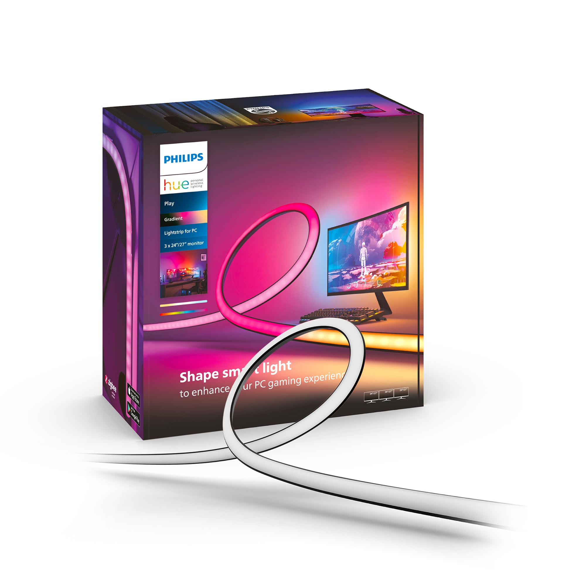 

Світлодіодна стрічка Philips Hue Світло для ПК Стрічка дюйм Сумісна з потрійним дисплеєм Світлодіодна гірлянда Philips Hue для геймінгу Світлодіодне світло Освітлення, сумісне з Alexa білий