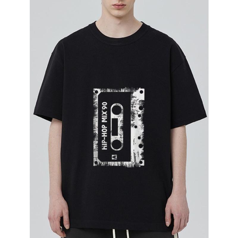 

Black T-Shirt with Hip Hop Mix 90 Cassette Tape Print for Casual Wear XXXXL чёрный