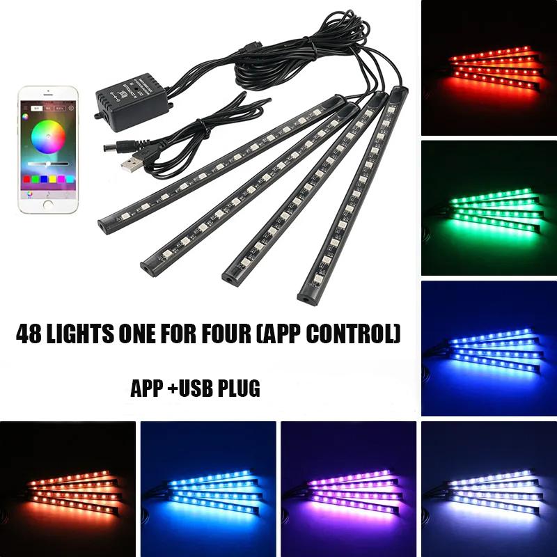 Neon 36 48 72 LED Car Interior Ambient Foot Light with USB Wireless Remote Music APP Control Auto RGB Atmosphere Decorative Lamp