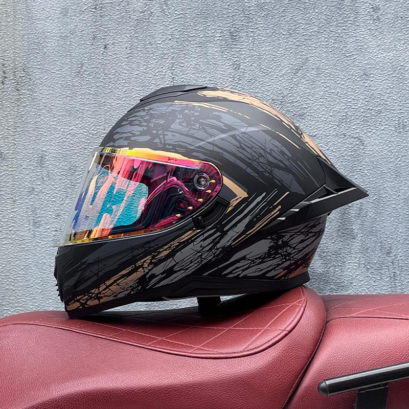 Full Helmet Double Mirror Helmet Men's Four Seasons Universal Hard Hat Female Knight Locomotive Double Lenses
