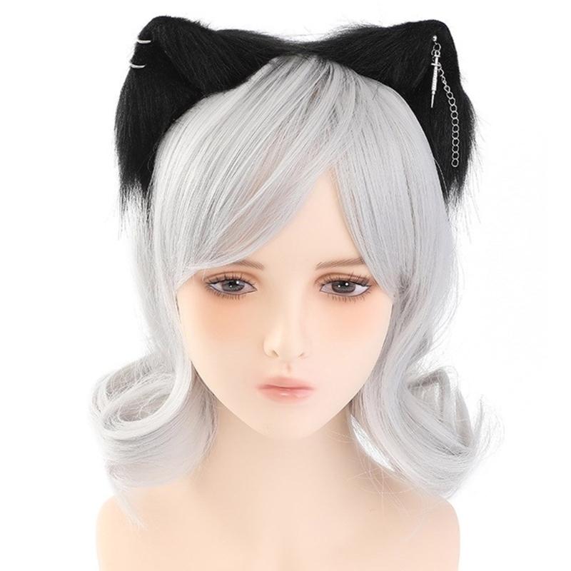 

Повязка на голову с лисьими ушками и серьгой, креативные плюшевые лисьи ободки для ролевых игр чёрный