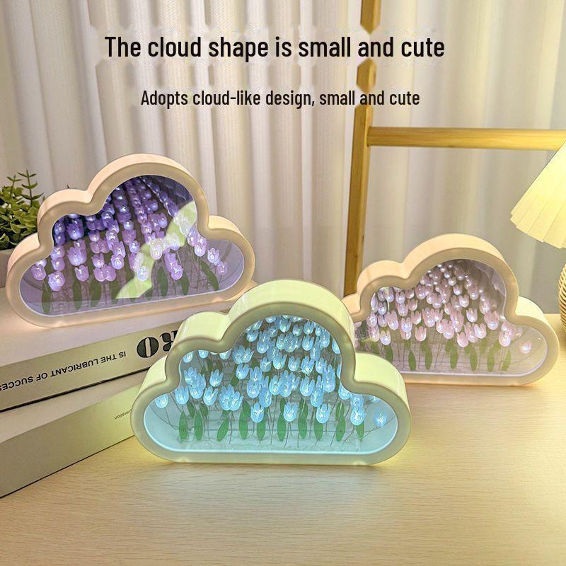 Handmade Cloud Tulip Night Light: DIY Mirror Flower Sea Atmosphere, Creative Desktop Gift