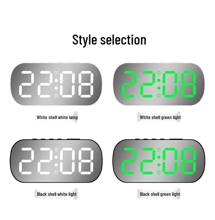 Minimalist LED Digital Display Alarm Clock with Mirror Surface for Students and Children - Model 6637.